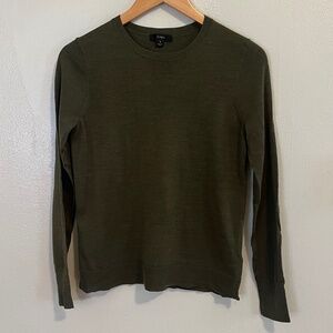 J Crew Olive Green 100% Merino Wool Crewneck Sweater, Size Small